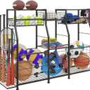 Garage Sports Equipment Organizer with Wheels - Ball Storage Rack with Elastic Rope or Wire Mesh,Garage Organizer System,Indoor/Outdoor Sports Rack for Sports Gear and Toys Storage,Black