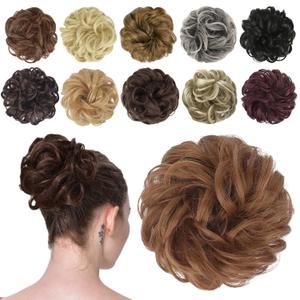 FESHFEN Messy Bun Hair Piece - Wavy Synthetic Chignon Scrunchies for Instant Volume, Elastic Bun Ponytail Hair Extensions Thick Hairpieces for Women, Light Auburn 1.50 oz