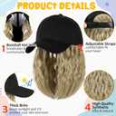 Baseball Hat Wig,Hat with Hair attached 16'' Adjustable Black Cap with Wavy Curly Synthetic Bob Hair Extensions for Women Girls(Ash Blonde)