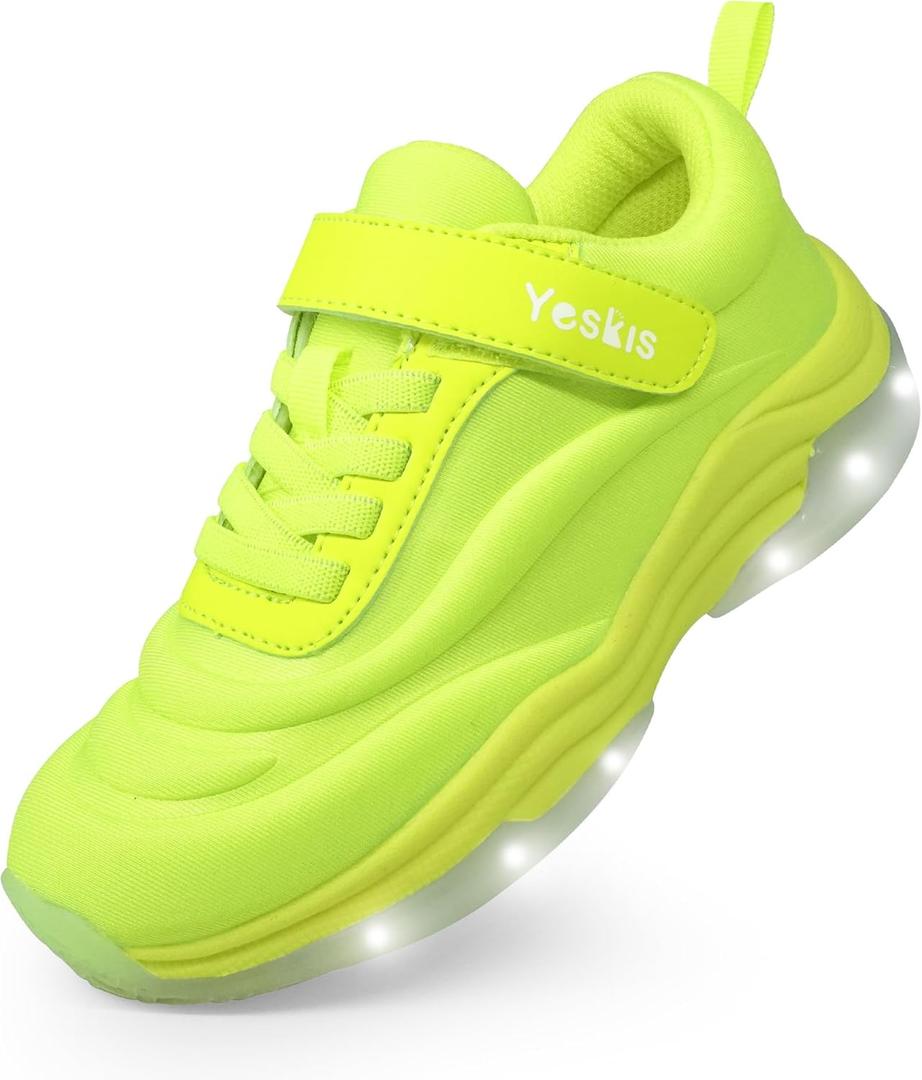 YESKIS Kids Light Up Sneakers for Boys Girls Running Tennis Shoes Lightweight Breathable Led Flashing Fizzzy Athletic Sport, Little Kid and Big Kid