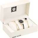 Anne Klein Women's Premium Crystal Accented Watch and Bangle Set (Gold/Black)