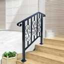 3-Step Outdoor Stair Railing: Black Wrought Iron Handrail for 2 to 3 Steps - Porch Stairs Hand Rail Railings Kit (1 Pack)