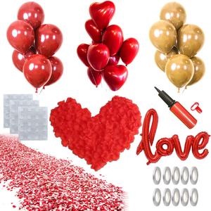 50PCS Love Balloons and Heart Balloons Kit&2000 PCS Silk Rose Petals 42Inch I Love You Balloon Gold Balloons Romantic Decoration Kit Double-Layer Easy to Use for Valentine Day Party Decorations