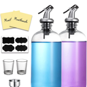 AOZITA 16-Ounce Glass Mouthwash Dispenser - Clear Glass Bottle with Pour Spout, Shot Glass, Funnel and Labels, Refillable Boston Round Bottles - 2 Pack