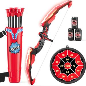 HYES Bow and Arrow for Kids, LED Light Up Archery Set with 12 Suction Cup Arrows, 1 Hanging Target, 3 Score Targets & 1 Quiver, Indoor Outdoor Sport Gifts for Boys Girls Ages 4-12, Black