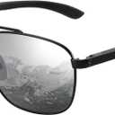 ZENOTTIC Aviator Wood Polarized Sunglasses for Men 100% UV Protection Fishing Driving Golf (Black Frame Silver Mirrored Lens)