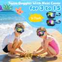 VegoVia 2 Pack Kids Swim Goggles with Nose Cover, Anti-Fog UV Protection Swimming Goggles for Kids Youth 3-15