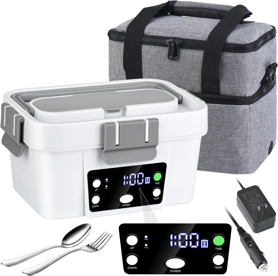 Cordless Electric Lunch Box 16,000mAh  Smart Automatic Heating, 1.6L Portable Food Warmer (212F Max), Rechargeable Battery-Powered Hot Meal Container for Office, Travel & Outdoor (White)