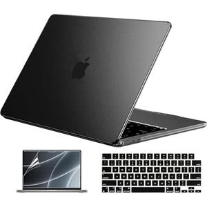 EooCoo Case Compatible with MacBook Air 13 inch M5 2026-2022 Release M4 M3 M2 A3449 A3240 A3113 A2681, Hard Shell&Keyboard Skin Cover&Screen Protector for Mac Air 13.6 inch, Matte Midnight Black