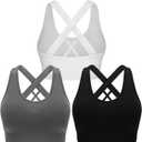 Double Couple Sports Bras for Women Padded High Impact Seamless Criss Cross Back Workout Tops Gym Activewear Bra (XX-Large, Black+ White+gray)