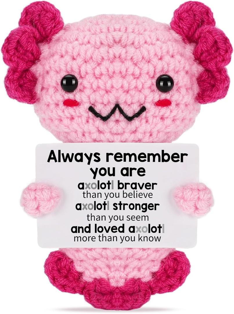 Christmas Stocking Stuffers Crochet Axolotl, Emotional Support Plush Teen Girl Gifts Trendy Stuff, Positive Gifts for Friend Women Coworker