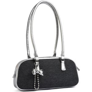 MYHOZEE Bowler Bag Rectangle Shoulder Bag Cute Purse PU Leather Swing Zip Bags Handbags With Bow for Women and Teen Girls