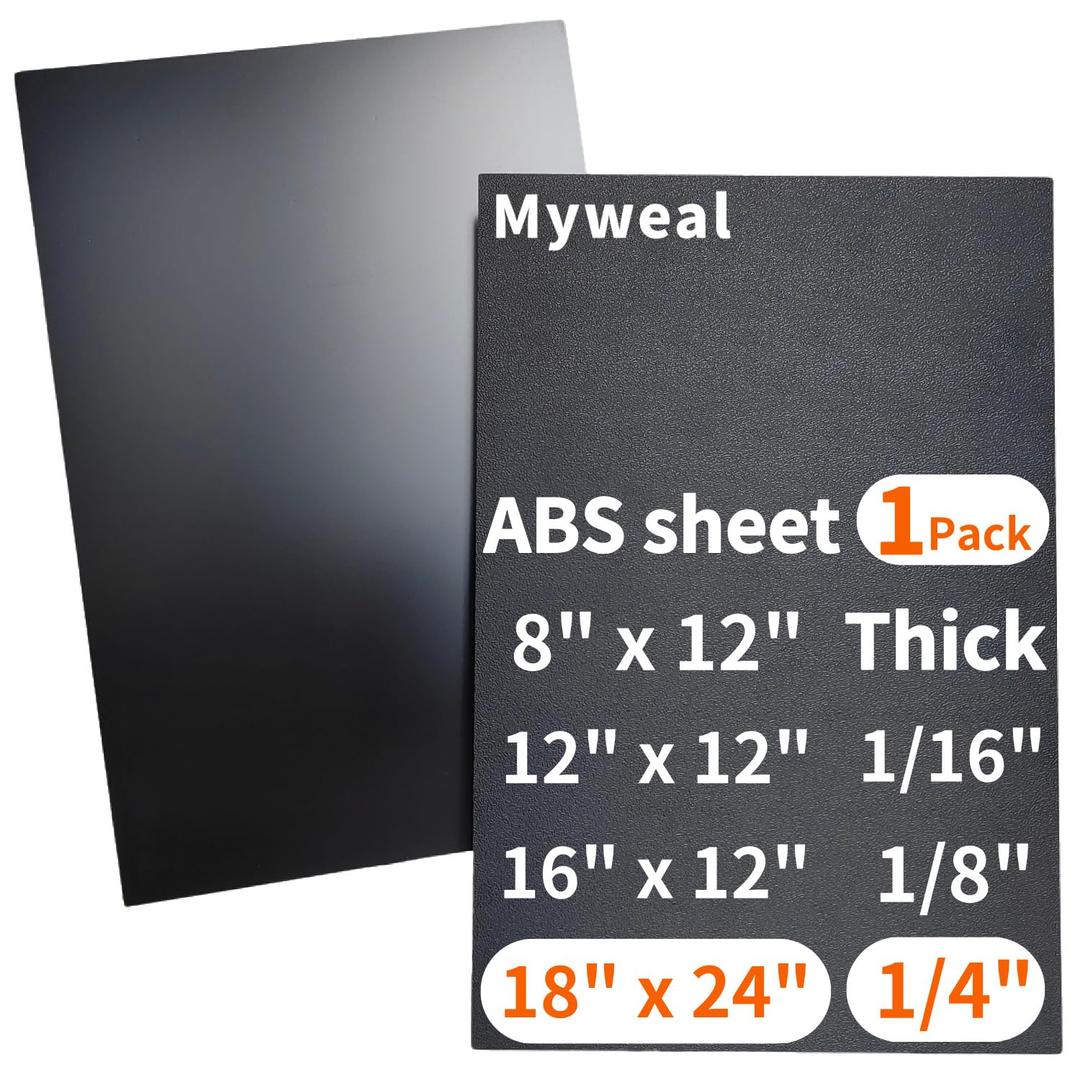 Black ABS Plastic Sheet 1/4 Inch Thick 18" x 24" (1-Pack) Textured & Smooth