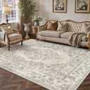 PureCozy 5x8 Area Rug Beige Washable Vintage Distressed Living Room Carpet Large Bedroom Indoor Neutral Medallion Floral Non Slip Retro Throw Floor Mat for Office Dining Room Kitchen Bathroom