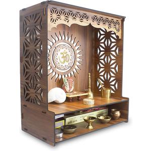 Heartily Shree Beautiful Wooden Pooja Stand for Home Mandir for Home Temple for Home and Office Puja Mandir for Home and Office Wall with LED Spot Light Product (H- 18, L- 16, W-8.75 Inch)