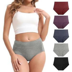 FEIDINI Women's Cotton Underwear High Waisted Briefs Stretch Full Coverage Panties, 2XL