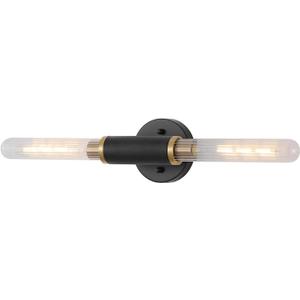 Modern Wall Sconces 24" Knurled Texture Cylinder Bathroom Vanity Lights Fixtures with Clear Striped Glass Shade 2-Lights Brushed Brass Gold Black Indoor Wall Lighting for Bedroom Hallway