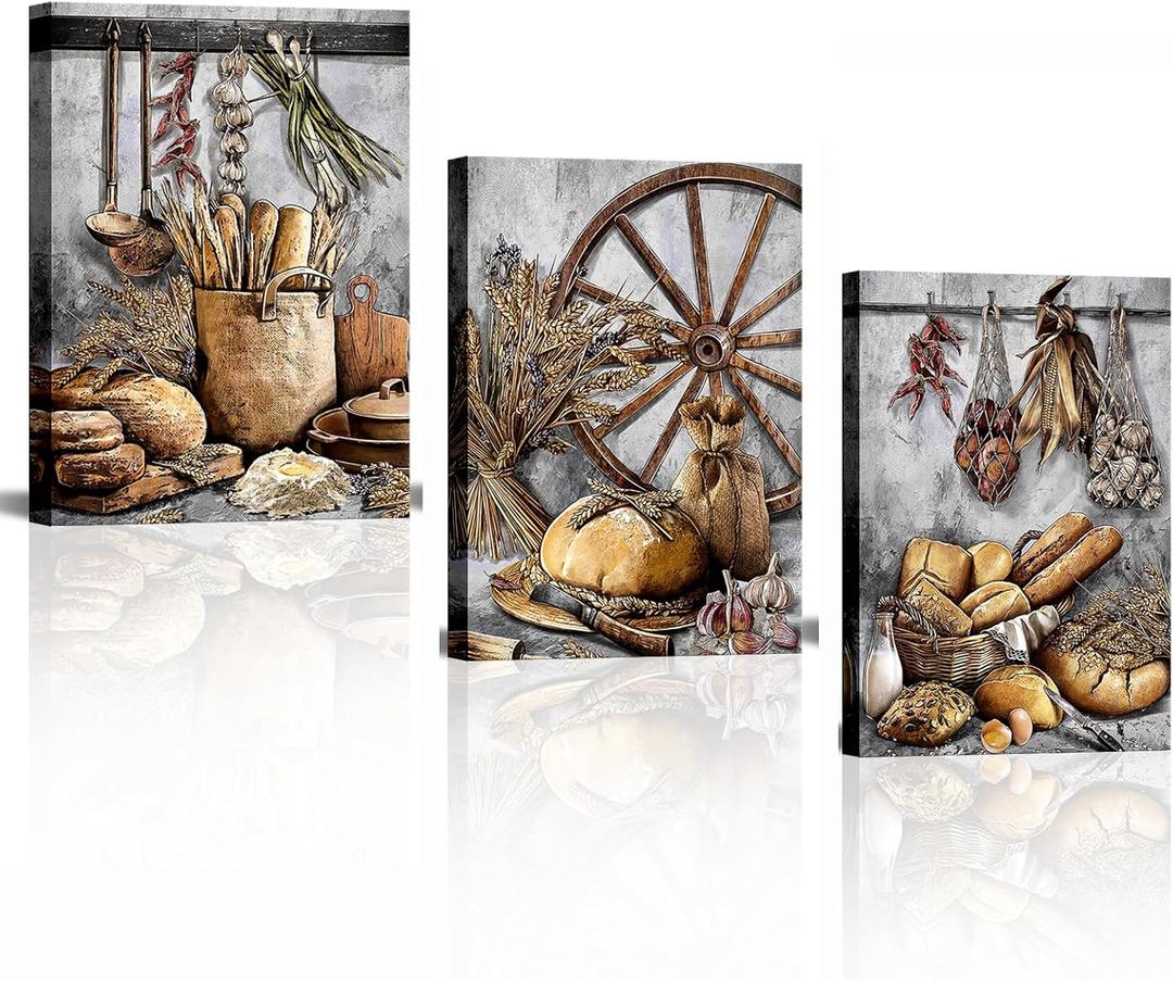 sechars Rustic Kitchen Canvas Wall Art Food Painting Pictures Prints Vintage Farmhouse Dining Room Restaurant Decor (Small)