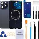 Rear Back Glass Replacement for iPhone 15 Pro Max 6.7-inches + Pre-Installed Plate and Camera Frame and Lens + Reparing Tool Kit (Blue Titanium)