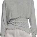 Verdusa Women's Shirred Cinched Waist Tops Drawstring Boat Neck Going Out T Shirts (Medium, Grey)