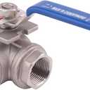 DERNORD 3-Way Ball Valve, T Mounting Pad, Stainless Steel 304 Female Type with Vinyl Locking Handle (3/4 Inch NPT)