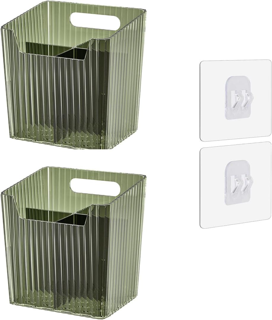 Set Of 2 Storage Organizer Bins Wall Mounted Shower Caddy, Bathroom shelves Stackable Clear Plastic Toothbrush Holder Adhesive Hanging Bin for Bathroom, Kitchen, Cabinet, Shower BPA Free Small (Green) (Green-4.33x3.54x4.53in)