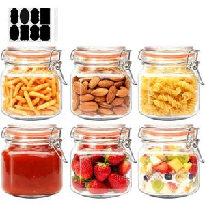 Encheng 25 oz Glass Jars With Airtight Lids And Leak Proof Rubber Gasket, Wide Mouth Mason Jars With Hinged Lids For Kitchen Canisters 750ml, Glass Storage Containers 6 Pack