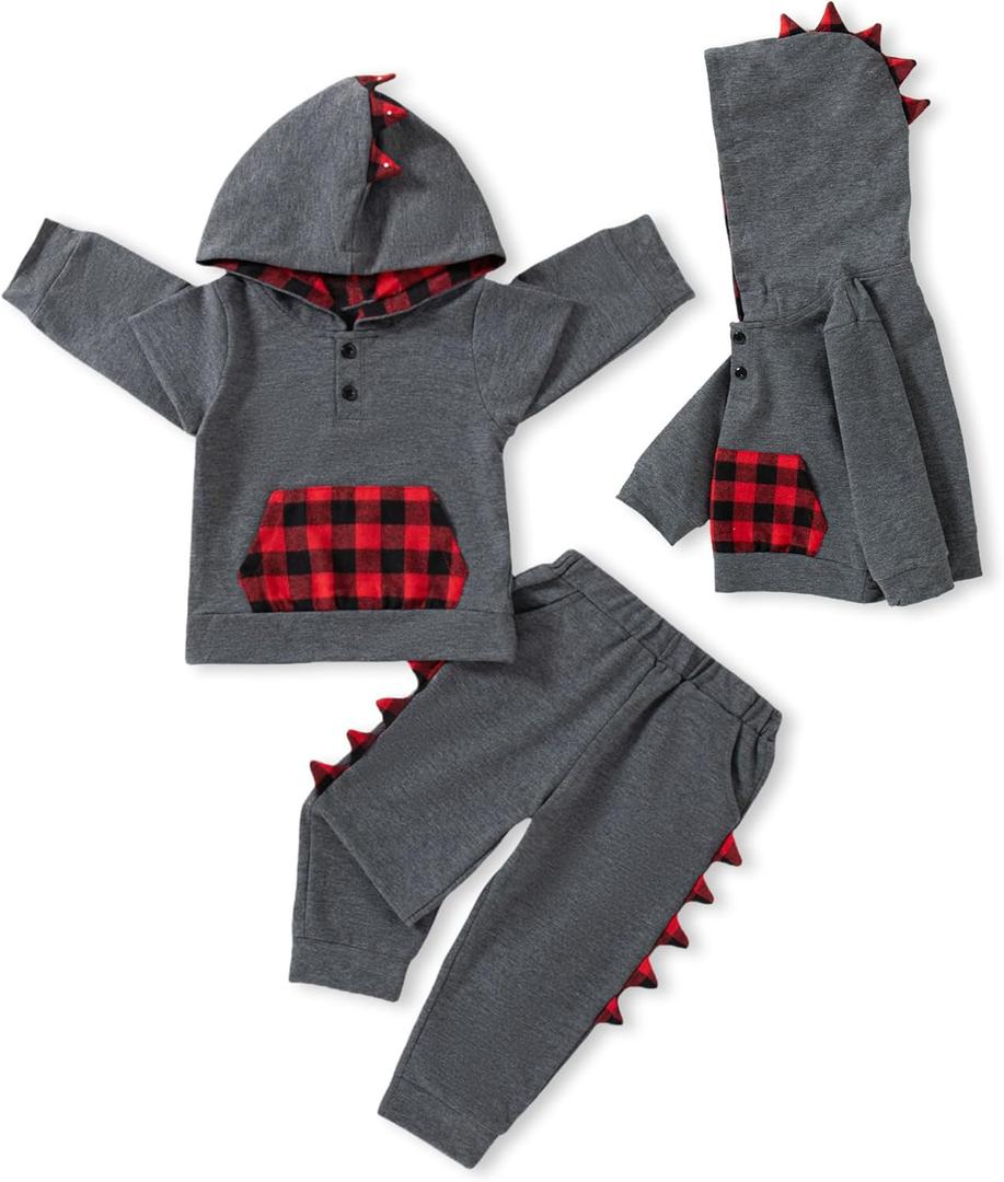NZRVAWS Toddler Baby Boy Clothes Letter Printed Plaid Hoodie Shirt Denim Ripped Jean Pants Infant Fall Winter Outfits 6M-8T (12-18 Months)