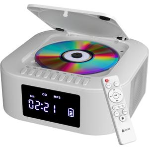 KLIM Boombox E1 - CD Player Portable Audio System + Extra BASS with Subwoofer + FM Radio, CD MP3 Bluetooth AUX USB + Wired and Wireless Mode Rechargeable Battery + Remote Control - White