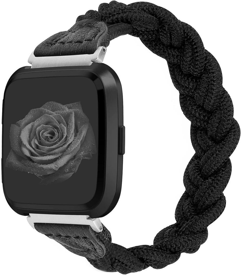 Wearlizer Compatible with Fitbit Versa 2/Versa Bands, Cute Elastic Braided Wristband Strap Stretchy Loop Bracelet Accessories for Women (Medium, Black) Wearlizer Compatible with Fitbit Versa 2/Versa Bands, Cute Elastic Braided Wristband Strap Stretchy Loop Bracelet Accessories for Women (Medium, Black)
