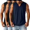 Ficerd 3 Pack Men's Big and Tall Muscle Tank Tops V Neck Sleeveless Shirts Plus Size Summer Casual Lightweight Tees (X-Large, Black, Dark Gray, Navy Blue)