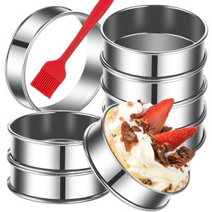 DATANYA 8Pack 4 Inch English Muffin Rings, Stainless Steel Double Rolled Tart Rings, Round Metal Cooking Pastry Ring Molds for Baking