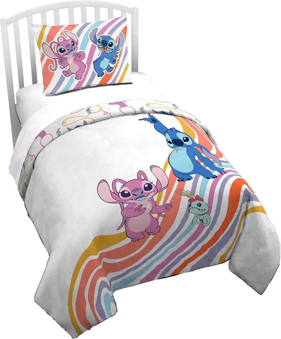 Jay Franco Duvet Cover Set  2 Piece Comforter Cover and Sham Set, Super Soft Cozy Kids Bedding (Insert Not Included) White - Lilo and Stitch, Twin
