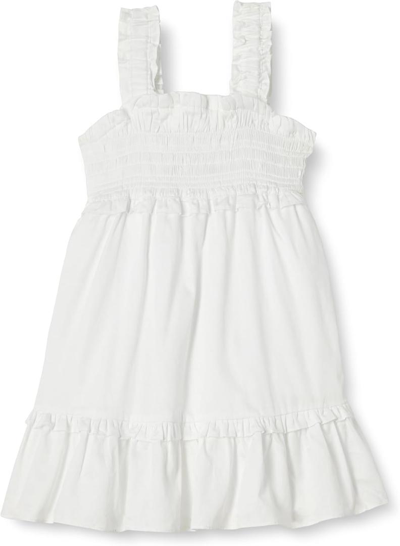 Amazon Essentials Girls and Toddlers' 100% Cotton Smocked Tank Dress (4T, White)