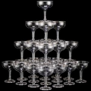 100 Pcs Plastic Champagne Party Glasses 5 oz Clear Disposable Champagne Glasses Stackable Acrylic Martini Flutes Unbreakable Margarita Coupe for Wedding Birthday Party Bar (Elegant)