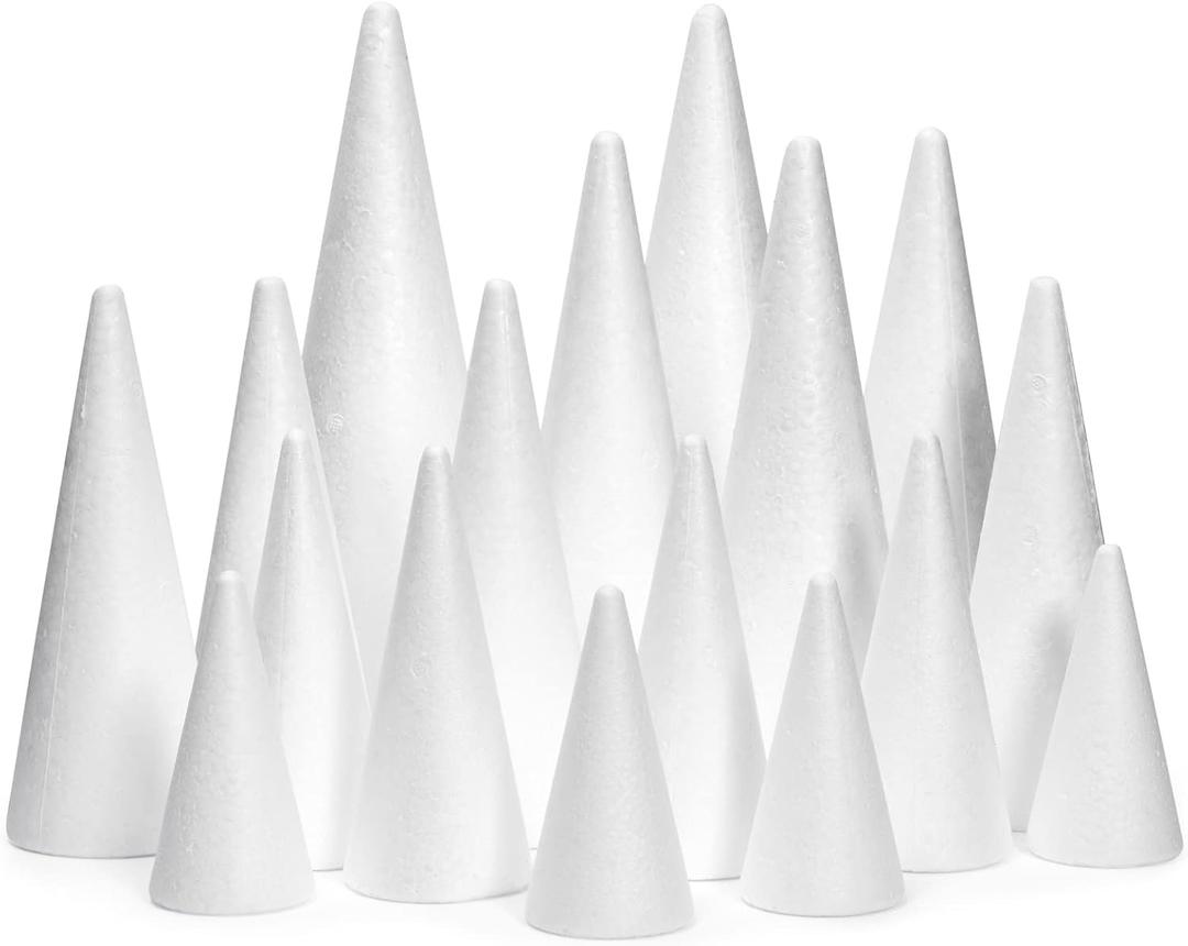 Bright Creations Foam Cones for Crafts - Foam Trees for Crafts & Floral Cones for Flowers - 18-Pack, White, 4-12 in