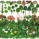 Hoteam 72 Pcs Miniature Garden Accessories Mini Moss Garden Animals Rabbit Owl Miniature Figurines Fake Diorama Trees Natural Outdoor Sheet for DIY Fairy Craft Decor