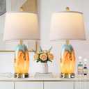 Hamucd Modern Glass Table Lamp Set of 2 with 7 Lighting Modes, 3-Color Temperature Nightstand Lamp with USB A+C Port, Blue-Brown Coastal Bedside Lamp for Living Room Bedroom(LED Bulbs Included)