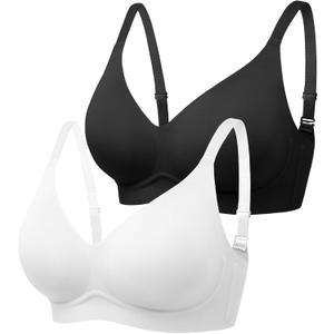 Wireless Jelly Bras for Women No Underwire - Seamless Padded T-Shirt Bralette with Support, Comfortable Everyday Bra (Black, M)