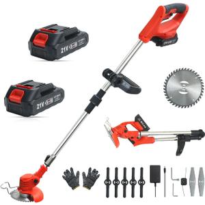 Cordless Weed Wacker,Electric Weed Eater,2 Batteries,Grass Trimmer Cordless,Weed Erimmer Red