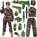 Kids Army Costume for Boys, Boys Military Soldier Costume with Army Toys, Halloween Costumes Dress Up Role Play Set (Large)