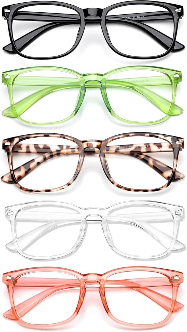 Blue Light Glasses for Woman Men | 99% Blue Light Blocking Glasses for Computer Gaming TV Phone Screen Square Frame | Anti Eyestrain & UV Glare Protection - 5 Pair (5 Pack Mix Color-2)