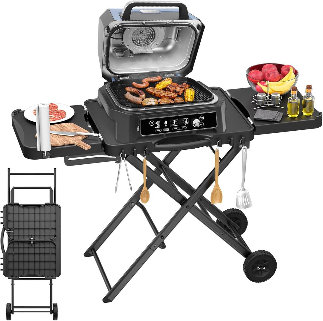 Grill Stand for Ninja Woodfire OG701, OG850, OG951, Portable Foldable Grill Table with Wheels & Side Shelf, 51" Large Space BBQ Table for Weber, Blackstone Griddle, Ooni Pizza Oven Accessories