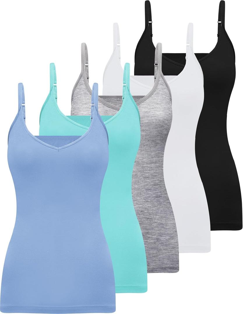 BQTQ 5 Pcs V Neck Camisole Tops for Women Spaghetti Strap Tank Top Womens Camisole Undershirt Slim Fitted Camisoles M