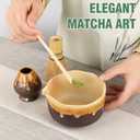Pottery Matcha Set - Japanese Handcrafted Matcha Tea Bowl Mineral Glaze Bowl with Spout, Bamboo Whisk, Scoop & Chasen Holder | 4pc Tea Ceremony Kit for Matcha Lovers (Coffee Sand)