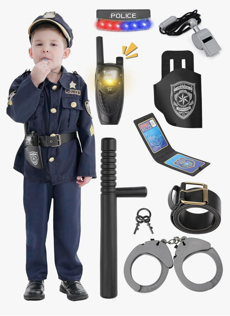 Police Officer Costume for Kids, Cop Toys with Policeman Uniform & Shoulder Light, Dress up Gift for Boys Girls 5-7 Years