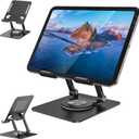 Tablet Stand for iPad, Aluminum iPad Stand for Desk | 360° Rotating, Compatible with 4.7-12.9" iPad, Foldable, for Tablet, Kindle, Galaxy Tab, Black