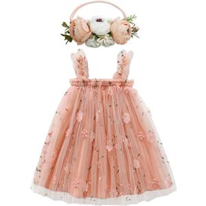 BGFKS Layered Tulle Tutu Dress for Toddler Girls,Baby Girl Rainbow Tutu Princess Skirt Set with Flower Headband. (12 Months, Flower Orange Pink)
