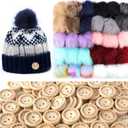 Cinnvoice 30 Pcs Faux Fur Pom Poms for Hats 4" with 100 Pcs Handmade Buttons 20mm Fluffy DIY Knitting Hat Pompoms with Elastic Loop Crochet Craft Accessories for Shoes Scarves Gloves Bag Keychain