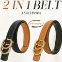 Women Reversible Leather Belt with Fashion G Gold Buckle for Dresses, Jeans, and Coats,width 0.9" (Black)
